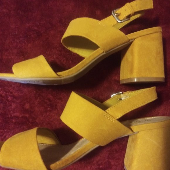 Suede Mustard Heeled Sandals - Picture 1 of 4